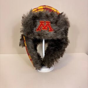 Minnesota Golden Gophers Yellow & Maroon Plaid Fur Detail Trapper Winter Hat Uni